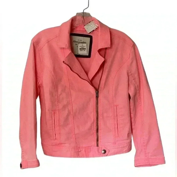 NWT Abercrombie & fitch Washed salmon 🍣 pink Womens Size Large Cropped Jacket - Picture 1 of 7